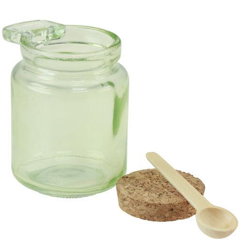 Article Verre décoratif avec couvercle en liège et cuillère vert Ø7cm H10cm 2pcs