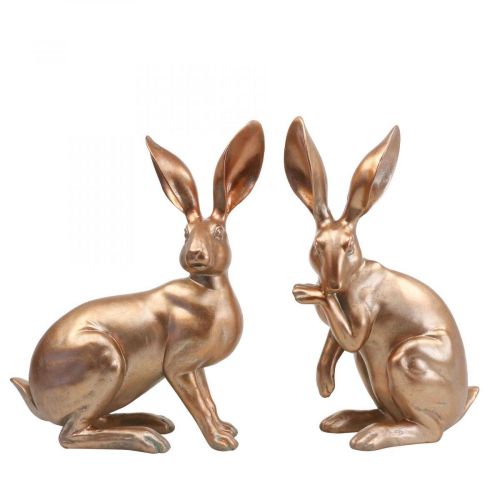 Floristik24 Déco lapin doré assis paire de lapins de pâques H30,5cm 2pcs