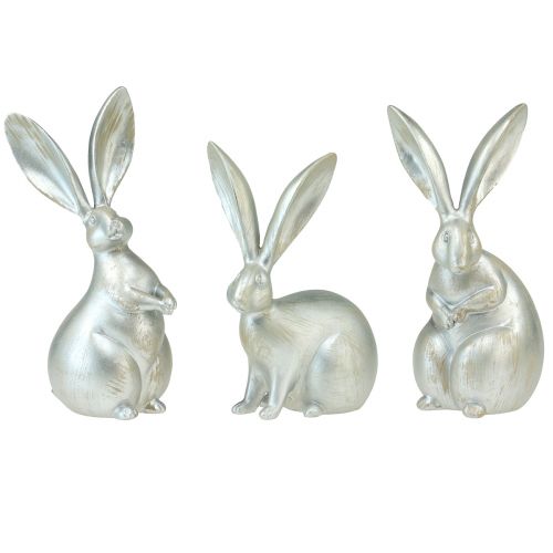 Lapins décoratifs figurines décoratives en argent Pâques 17,5x20,5cm 3pcs