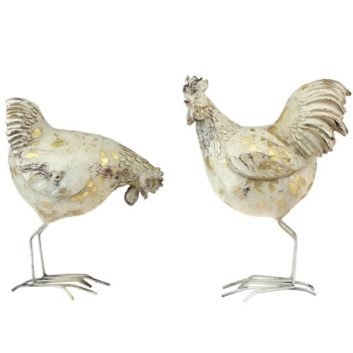 Floristik24 Poulets Décoratifs Or Blanc Coq Poule Vintage L13cm 2pcs