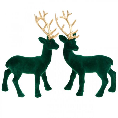 Déco cerf vert et or décoration de Noël figurines de cerf 20cm 2 pcs