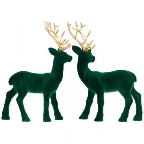 Article Déco cerf vert et or décoration de Noël figurines de cerf 20cm 2 pcs