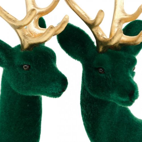 Article Déco cerf vert et or décoration de Noël figurines de cerf 20cm 2pcs