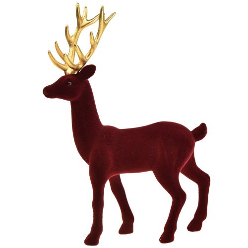 Article Déco Cerf Renne Bordeaux Or Figurine Floquée H37cm