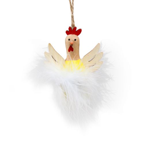 Article Décoration de Pâques poulet décoratif à suspendre décoration en bois H8cm 6 pcs