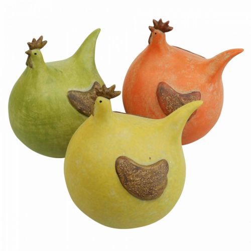 Floristik24 Déco Poulet Décorations de Pâques Colorées Vert/Jaune/Orange 13cm 3pcs