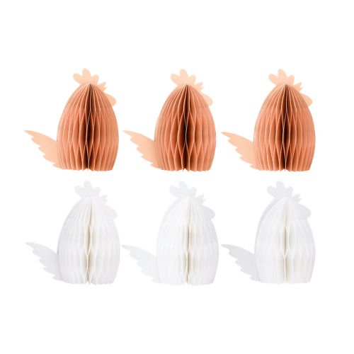 Floristik24 Poulet décoratif coq papier nid d&#39;abeille blanc orange 7,5×4,5×8cm 6 pcs