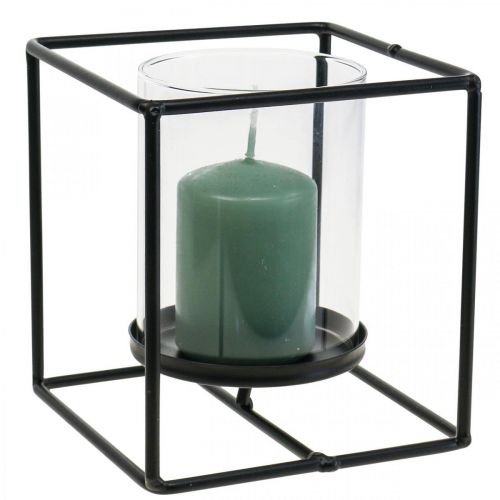 Floristik24 Bougeoir décoratif lanterne métal noir verre 12×12×13cm