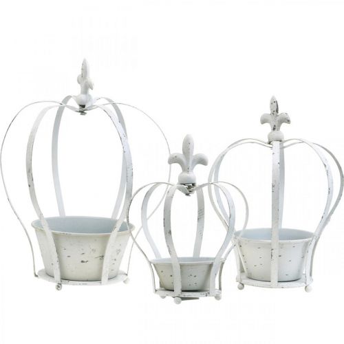 Floristik24 Couronne décorative blanche shabby chic décoration de jardin en métal lot de 3