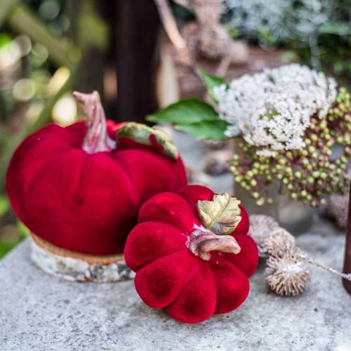 Déco citrouille rouge décoration de table automne polyrésine 10,5 × 9cm 2pcs