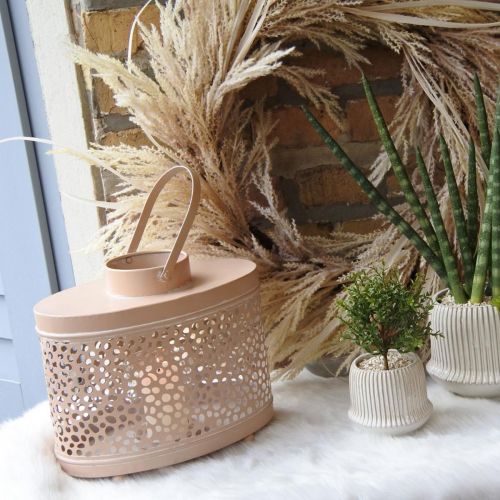 Lanterne décorative lanterne rose ovale décoration de table métal 27×16×23cm