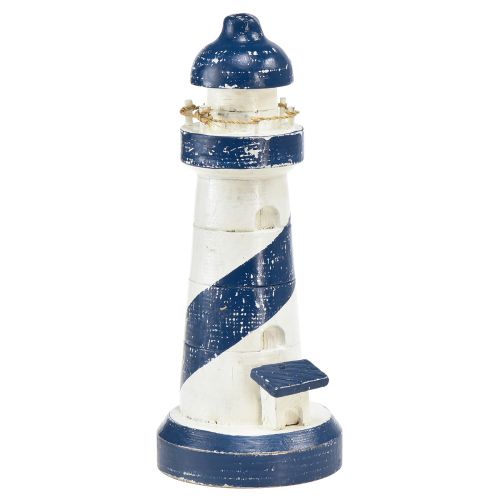 Article Phare décoratif bois bleu blanc maritime Ø7,5cm H19cm