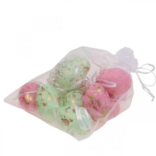 Floristik24 Déco oeufs de Pâques à suspendre décorations de Pâques rose/vert/doré 12 pièces