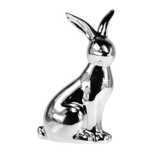 Floristik24 Lapin de Pâques décoratif en céramique lapin décoratif assis argent H23cm