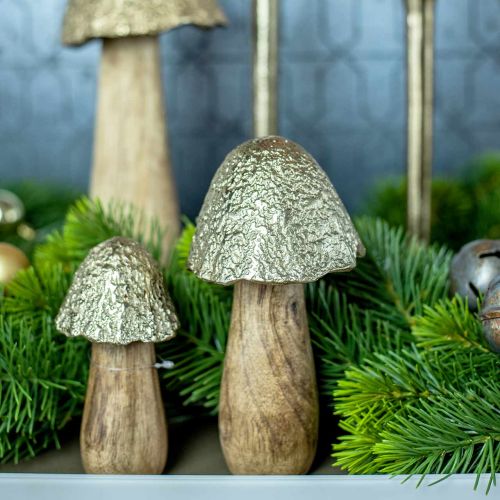 Floristik24 Champignon déco métal bois doré, décoration table nature automne 18.5cm