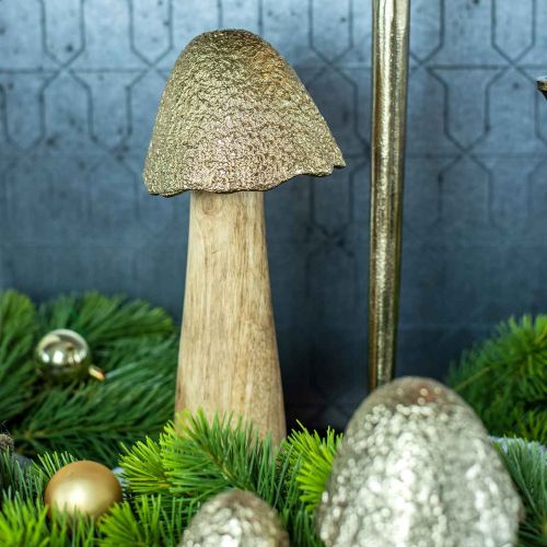 Article Champignon déco grand métal bois doré, figurine déco nature automne 32cm