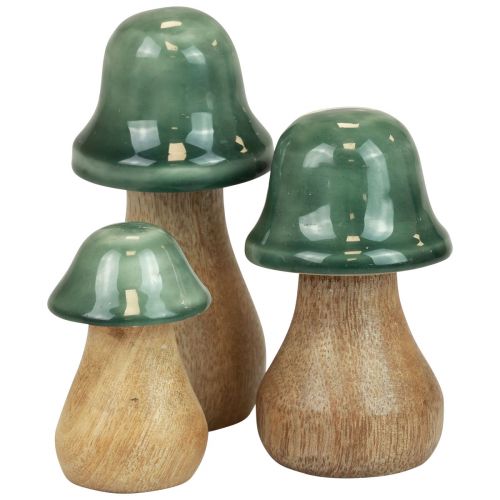 Article Champignons déco champignons en bois vert foncé brillant H6/8/10cm lot de 3