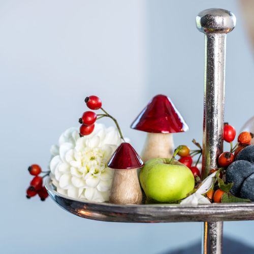 Article Champignons décoratifs champignons en bois rouge brillant décoration d'automne H6/8/10cm lot de 3