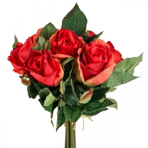 Bouquet de roses déco fleurs artificielles roses rouges H30cm 8pcs