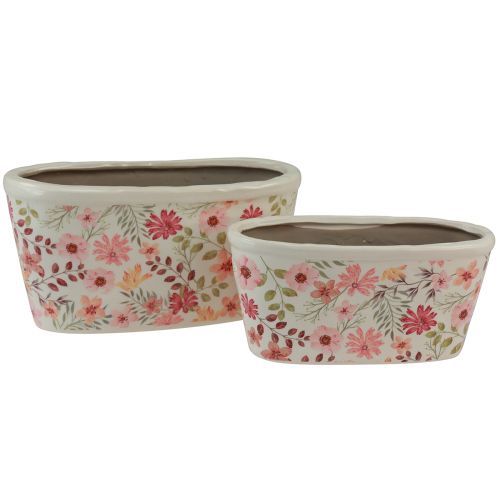 Floristik24 Bol décoratif avec anémones bol en céramique ovale 27/23cm lot de 2