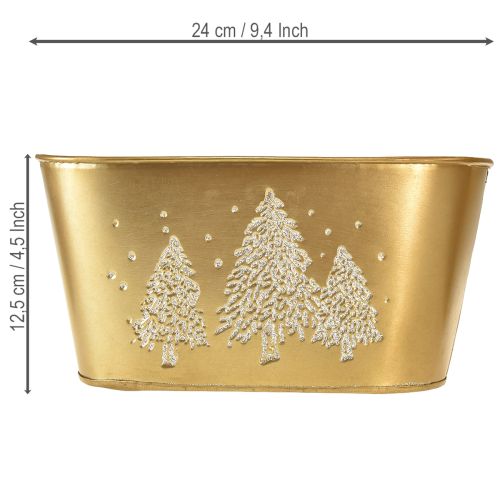 Cache-pot ovale en métal doré avec motif sapins 24×13×12,5 cm | Floristik24.fr
