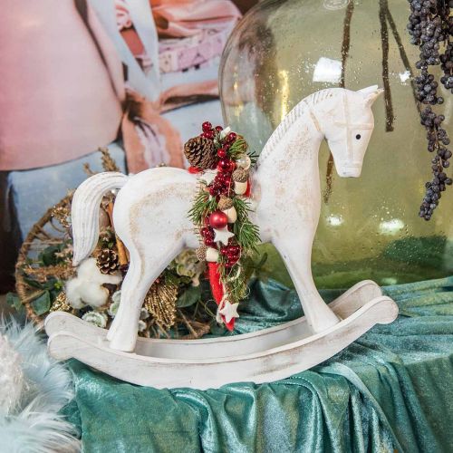 Floristik24 Cheval à bascule décoratif Noël blanc marron 37x8x32cm