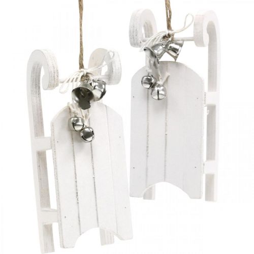Article Traîneau décoratif blanc argent avec cordon de cloche L13cm 4 pièces