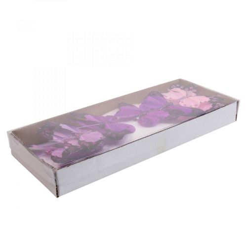 Papillon déco sur fil de plume papillons violet/rose 9.5cm  12pcs-07839