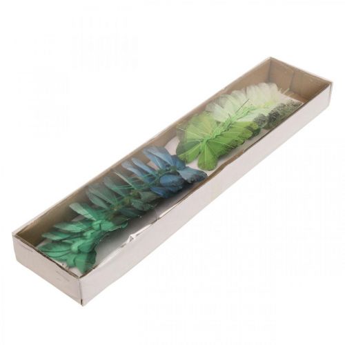Floristik24 Papillon déco sur fil vert, bleu 5-6cm 24p