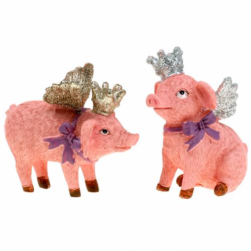 Figurine décorative cochon avec couronne 9cm 2pcs