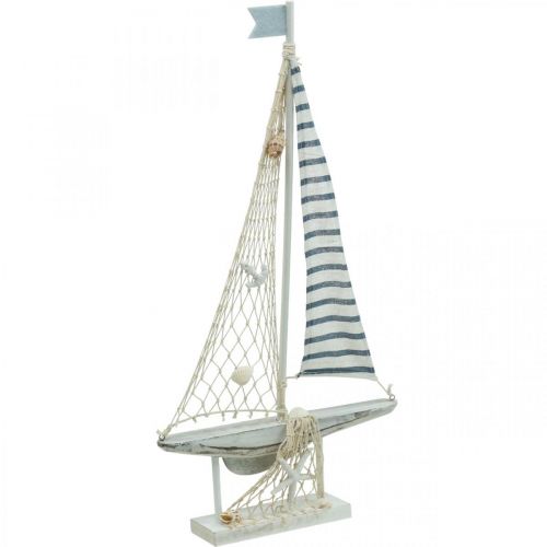 Déco Voilier Bois Blanc Bleu Maritime Déco Navire 28×3×55cm