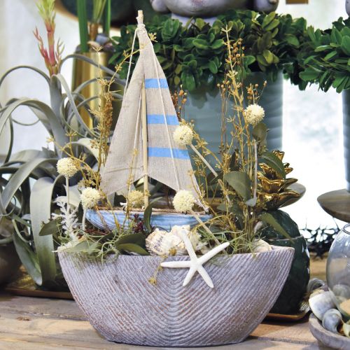 Floristik24 Déco voilier en bois bleu, blanc H41.5cm