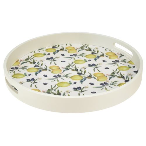Floristik24 Plateau décoratif plateau blanc bois d&#39;olivier et citronnier Ø35cm