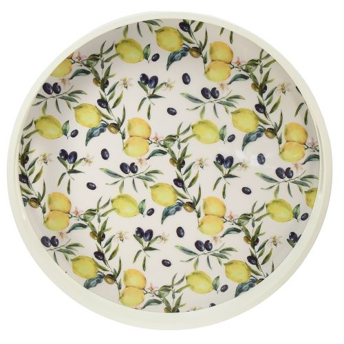 Floristik24 Plateau décoratif plateau blanc bois d&#39;olivier et citronnier Ø35cm