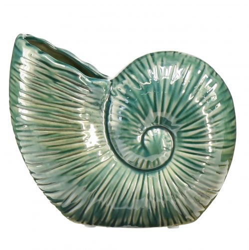 Floristik24 Vase décoratif coquille d&#39;escargot en céramique vert 18x8,5x15,5cm