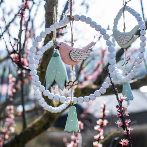 Floristik24 Oiseaux Déco Bois à suspendre Oiseau avec fleur Mobile H30cm 3pcs