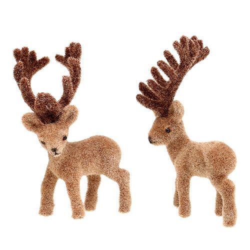 Floristik24 Déco cerf mini marron floqué 11cm 6pcs