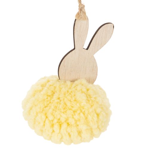 Article Décoration de Pâques à suspendre, lapin duveteux, jaune, Ø7cm, lot de 6