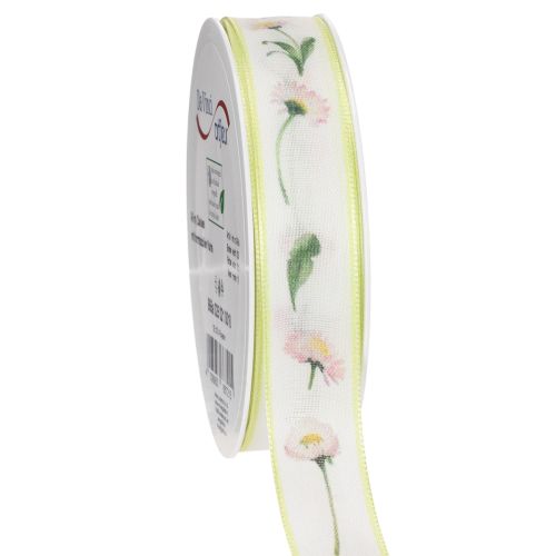 Ruban cadeau à motif floral Bellis, idéal pour les loisirs créatifs et l'emballage, 25 mm x 20 m