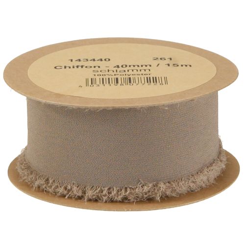 Article Ruban décoratif en mousseline de soie marron boue 40 mm 15 m