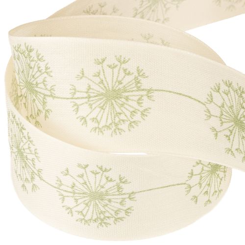 Article Ruban décoratif, ruban cadeau, motif pissenlit, crème, 40 mm, 15 m