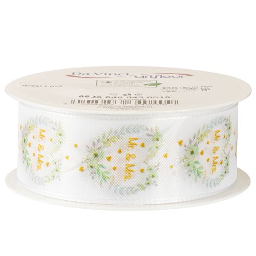 Article Ruban décoratif mariage satin blanc « Mr. & Mrs. » 40 mm 15 m