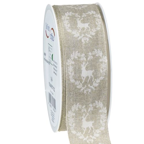 Floristik24 Ruban déco cerf naturel 40mm 20m