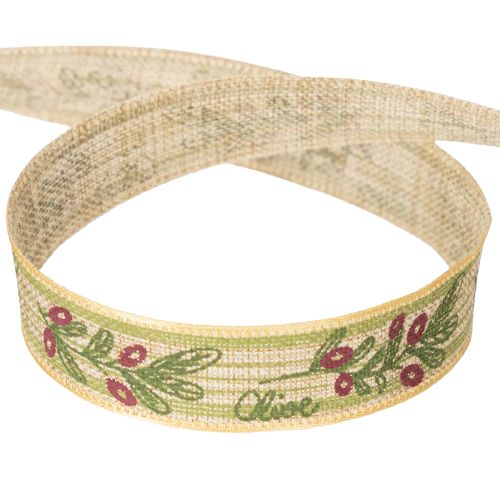 Article Ruban cadeau branche d'olivier avec branches et olives élégantes, 1,5 cm, 15 m
