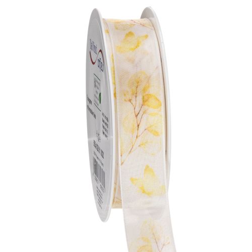 Ruban décoratif en organza avec motif de brindilles de feuilles 25 mm x 20 m