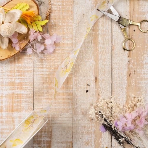 Article Ruban décoratif en organza avec motif de brindilles de feuilles 25 mm x 20 m