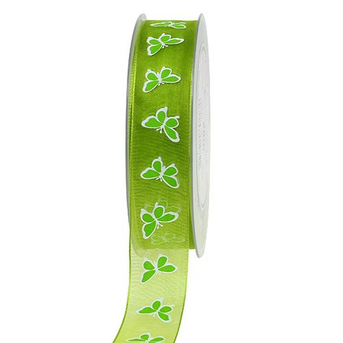 Floristik24 Ruban déco avec papillon vert 25mm 20m