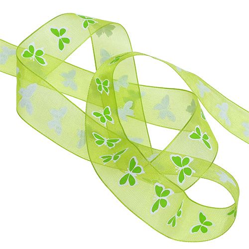 Floristik24 Ruban déco avec papillon vert 25mm 20m