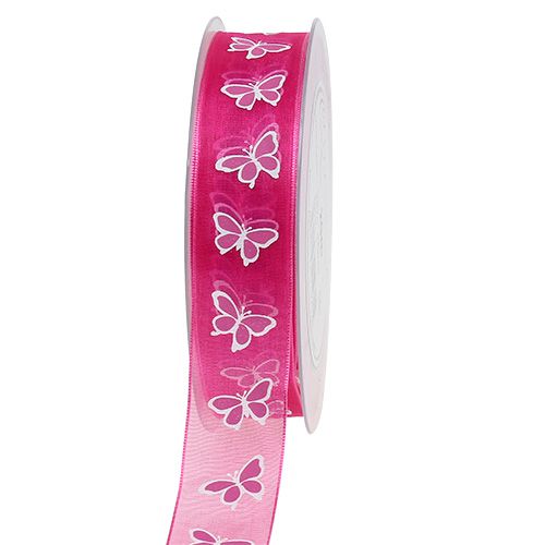 Ruban déco papillon rose 25mm 20m | Floristik24.fr