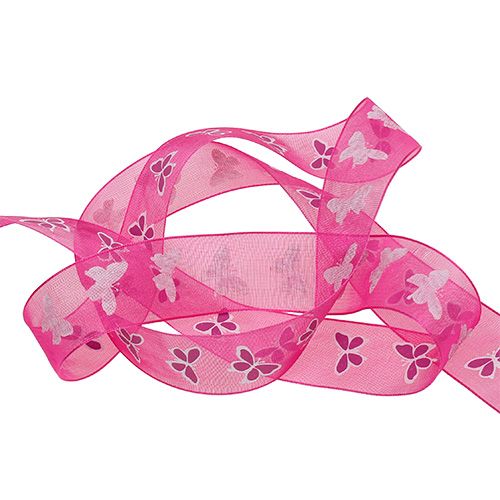Ruban déco papillon rose 25mm 20m | Floristik24.fr